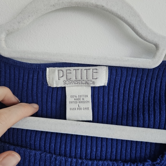 Vintage Petite Sophisticate Blue Short Sleeve Cable Knit Top - Picture 2 of 7